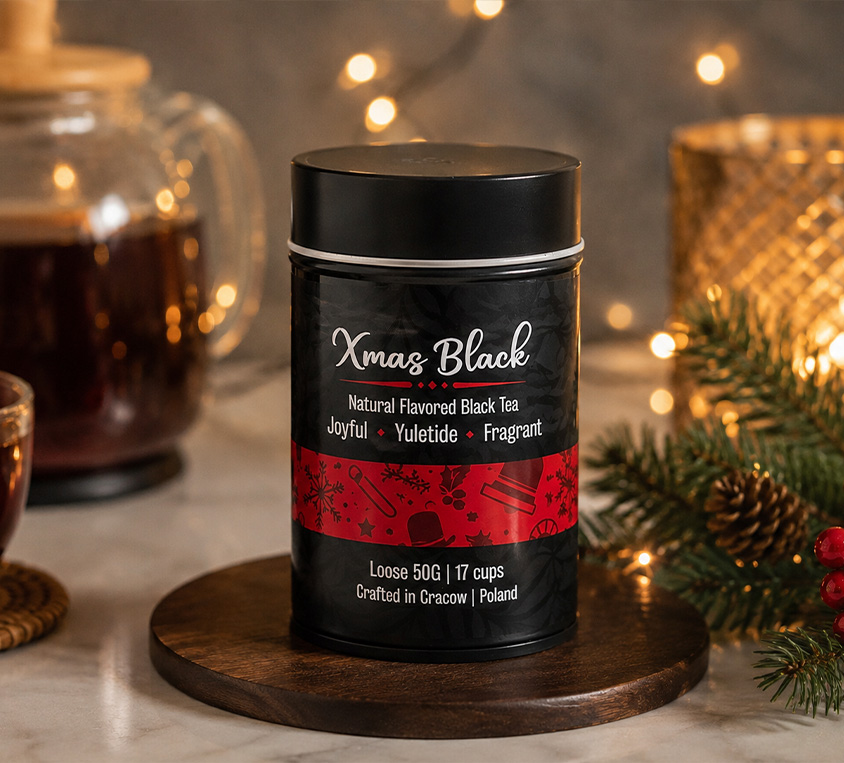 Xmas Black Leo Tea w świątecznej puszce o wadze 50 gram